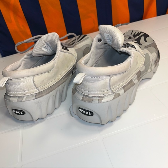 Crocs Shoes mens Size 13 gray Khaki Camo Leather Boat Lace up Tie rare - Picture 7 of 7